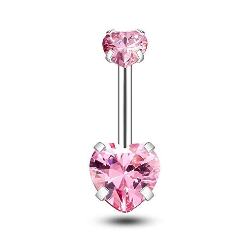 1 PIECE 14g IP Gold Clear OR Pink CZ Gem Heart Naval Belly Ring